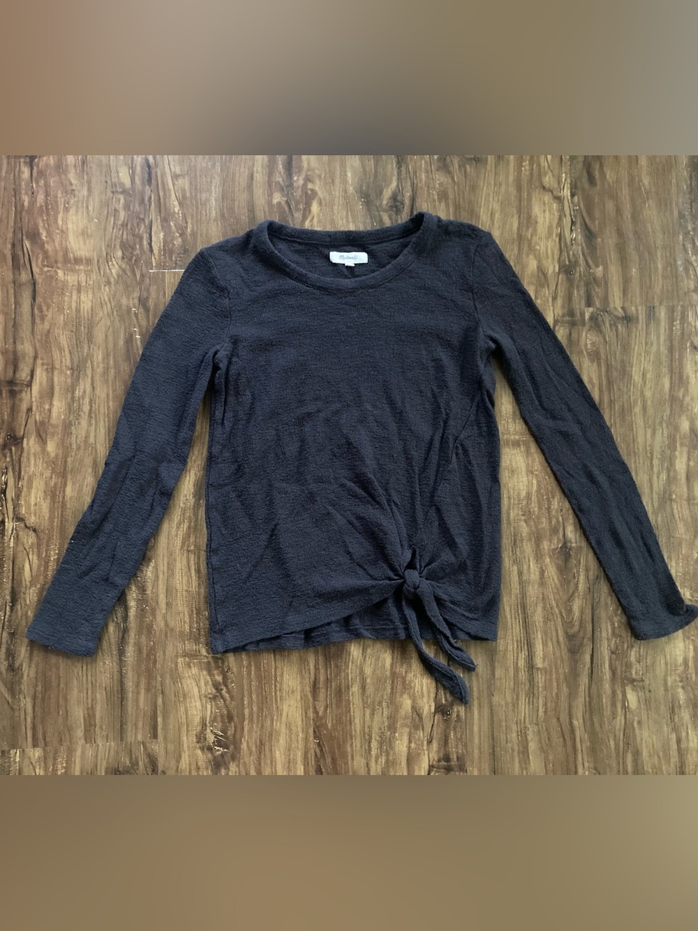 Madewell Black Textured Long Sleeve Tie-Front Top Women’s Size XXS Cotton